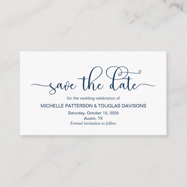 Modern romantic Navy font, Wedding Save the date Enclosure Card (Front)