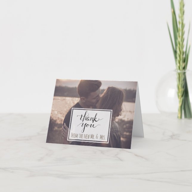 Modern Romantic Photo Calligraphy Thank You Card (Front)