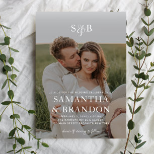 Modern Romantic Photo Monogram Overlay Wedding Invitation