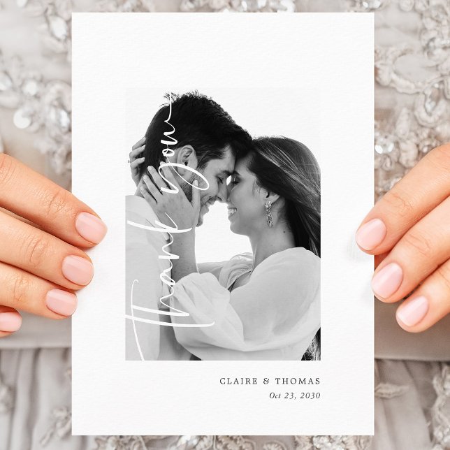  Modern Romantic Photo | Simple Script Wedding Thank You Card (Modern Romantic Photo _ Simple Script Wedding Thank You Card)