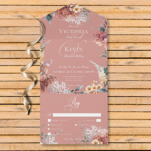 Modern Romantic Pink Garden Floral Dinner All In One Invitation