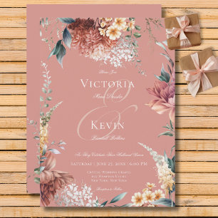 Modern Romantic Pink Garden Floral Wedding Invitation