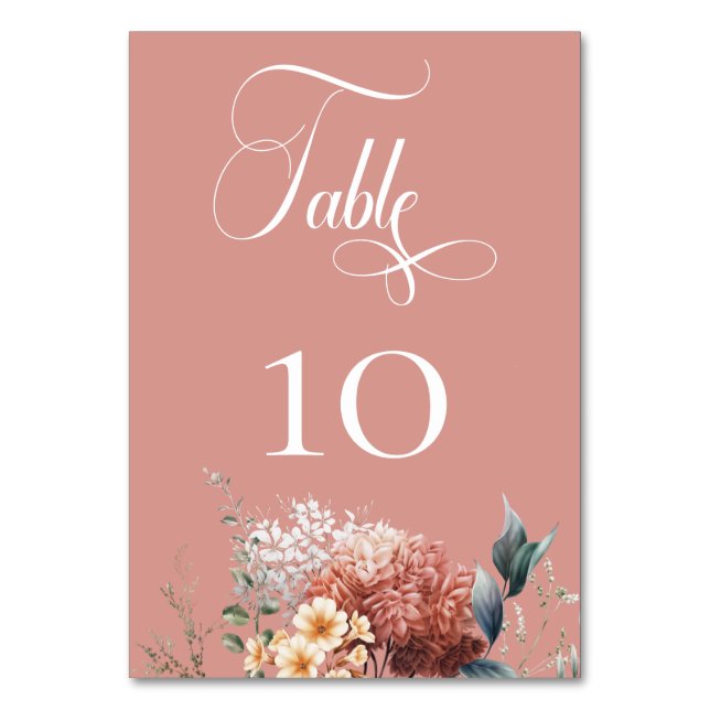 Modern Romantic Pink Garden Floral Wedding Table Number (Front)