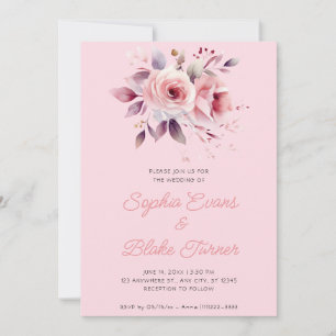 Modern Romantic Pink Roses Soft Pink Wedding Invitation