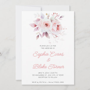 Modern Romantic Pink Roses White Wedding Invitation