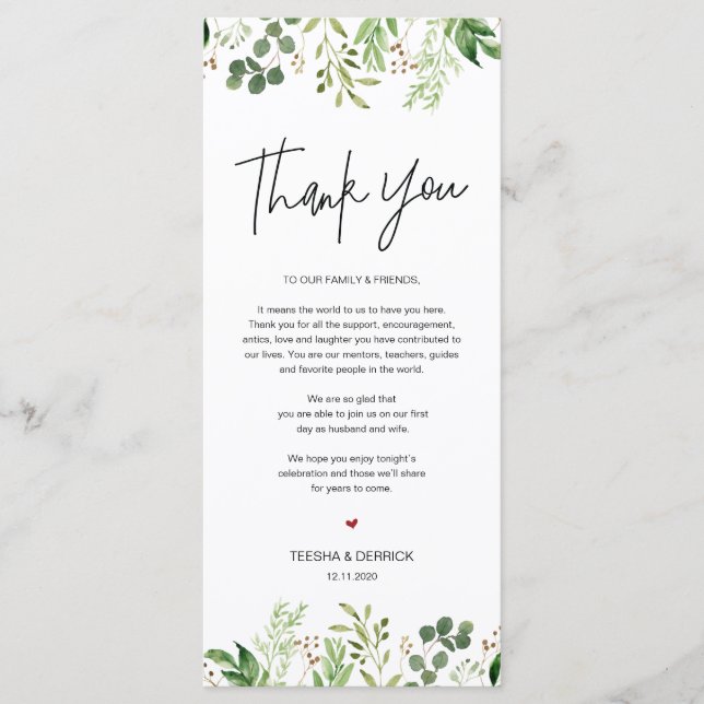 Modern romantic Place Setting Thank You Card (Front)