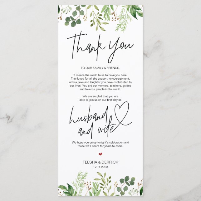 Modern romantic Place Setting Thank You Card (Front)