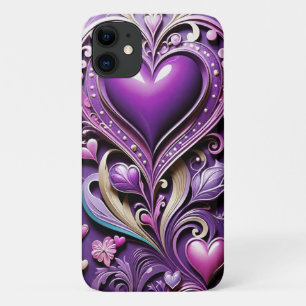 Modern romantic purple heart iPhone 11 case