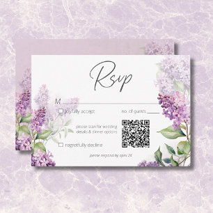 Modern Romantic Purple & Sage Lilacs QR Code RSVP Card