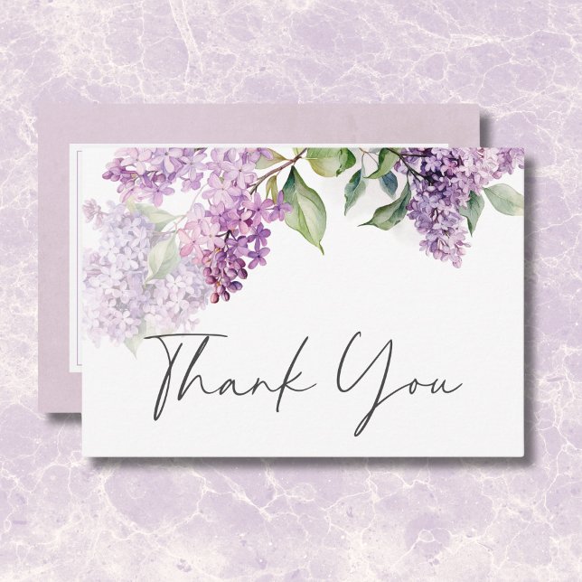 Modern Romantic Purple & Sage Lilacs Wedding Thank You Card (Modern Romantic Purple & Sage Lilacs Wedding Thank You Card)
