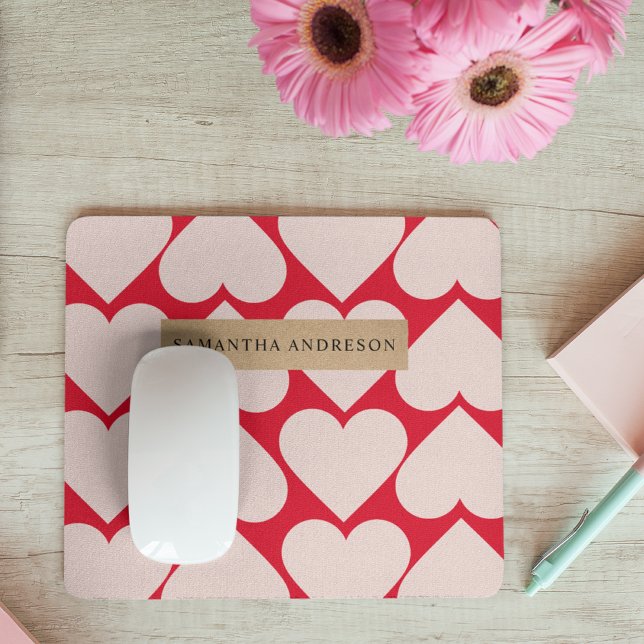 Modern  Romantic Red & Pink Hearts Pattern  Mouse Mat (Creator Uploaded)