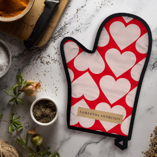 Modern  Romantic Red & Pink Hearts Pattern  Oven Mitt & Pot Holder Set
