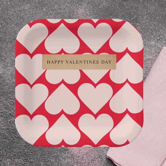 Modern  Romantic Red & Pink Hearts Pattern  Paper Plate (Creator Uploaded)
