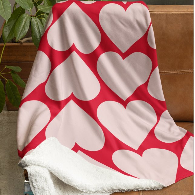 Modern  Romantic Red & Pink Hearts Pattern  Sherpa Blanket (Creator Uploaded)