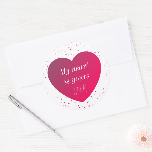 Modern Romantic Red Pink Hearts Valentines Day  Classic Round Sticker (Envelope)