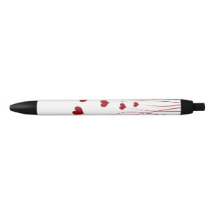 Modern Romantic Red White Love Hearts Black Ink Pen