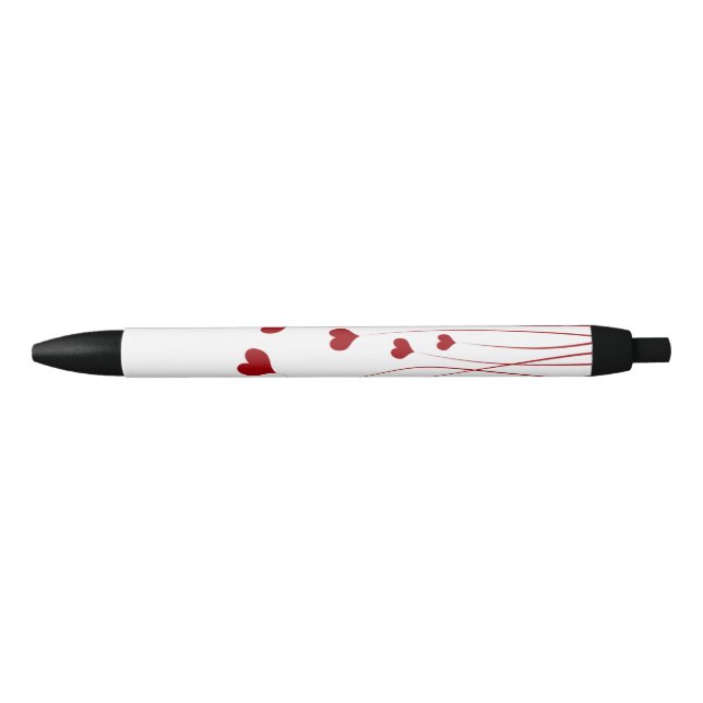 Modern Romantic Red White Love Hearts Black Ink Pen (Front)