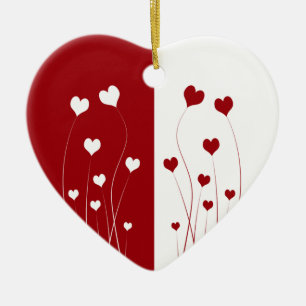 Modern Romantic Red White Love Hearts Ceramic Tree Decoration
