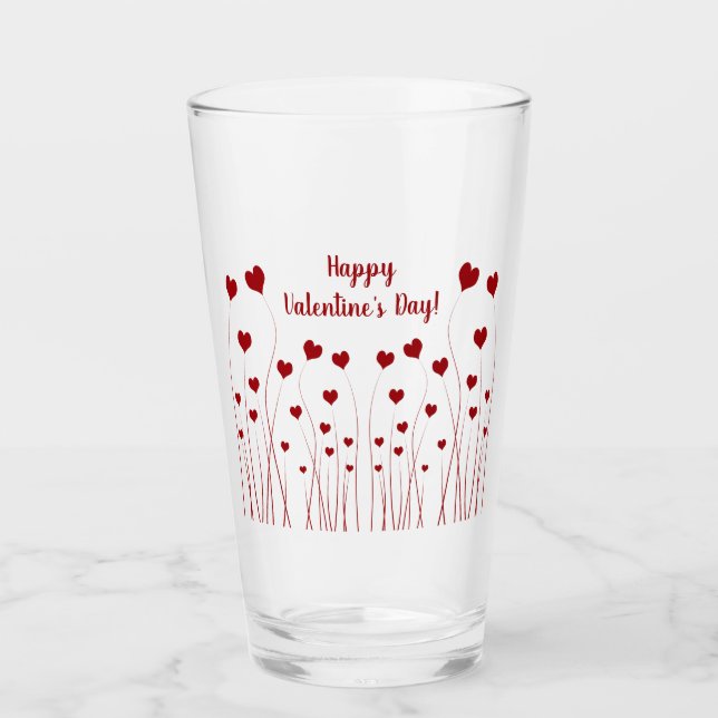 Modern Romantic Red White Love Hearts Glass (Front)