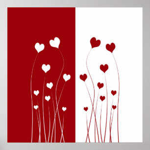 Modern Romantic Red White Love Hearts Poster