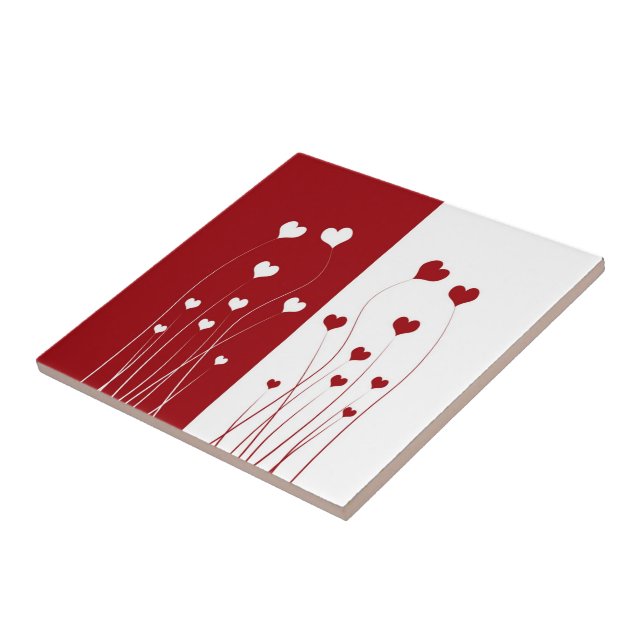 Modern Romantic Red White Love Hearts Tile (Side)