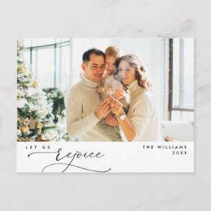 Modern Romantic, Rejoice, Christmas, Family Photo Postcard