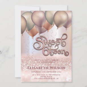 Modern Romantic Rose gold glittery ombre balloon   Invitation