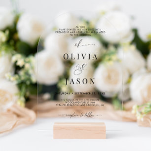 Modern Romantic Script Black White Wedding Arch Acrylic Invitations