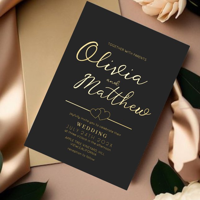 Modern Romantic Script Foil Gold and Black Wedding (Creator Uploaded)