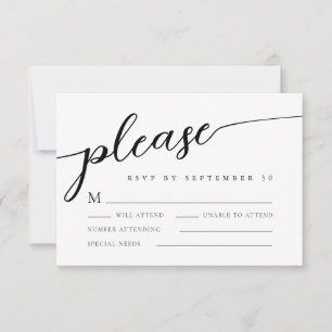 Modern Romantic Script Minimalist Wedding RSVP Card