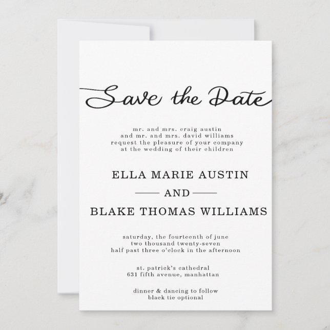 Modern Romantic Script Save the Date Invitation (Front)