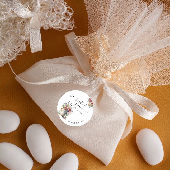 Modern Romantic Spring Flowers Vase Bridal Shower Classic Round Sticker (Creator Uploaded)