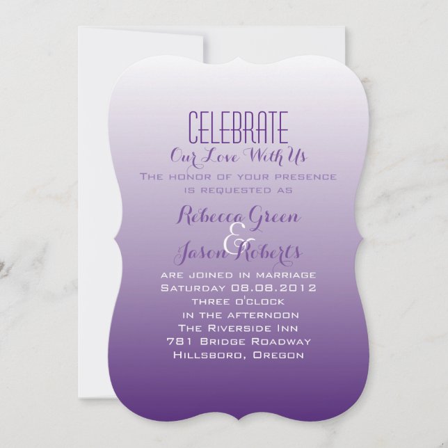 modern romantic summer lilac ombre purple wedding invitation (Front)