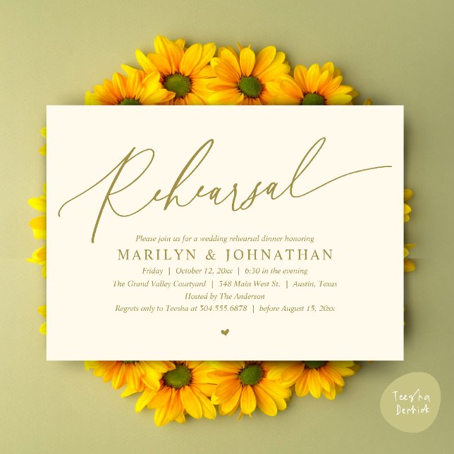 Modern Romantic Timeless Wedding Rehearsal Dinner Invitation (Modern Romantic Wedding Rehearsal Dinner Dancing Invitation Card PDF Aesthetic Yellow Gold)