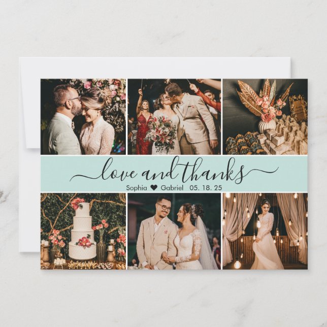 Modern Romantic Typography 6 Photo Collage Thank Y You Card (Front)