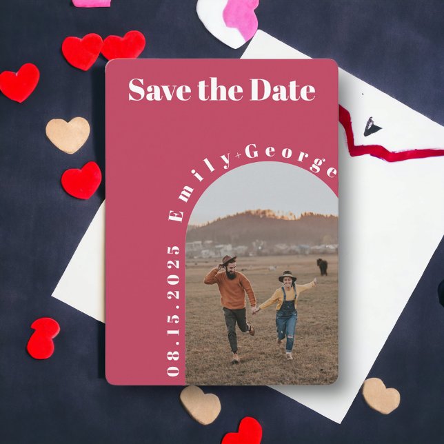 Modern Romantic Viva Magenta Arch Photo Wedding Save The Date (Creator Uploaded)