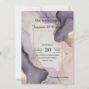 Modern Romantic Watercolor Blush Gold Foil Wedding Invitation