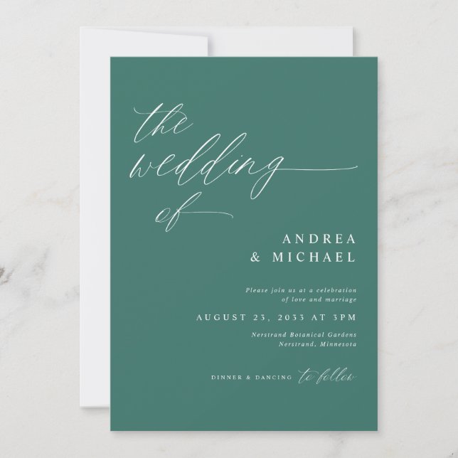 Modern Romantic Wedding Emerald Green Invitation (Front)
