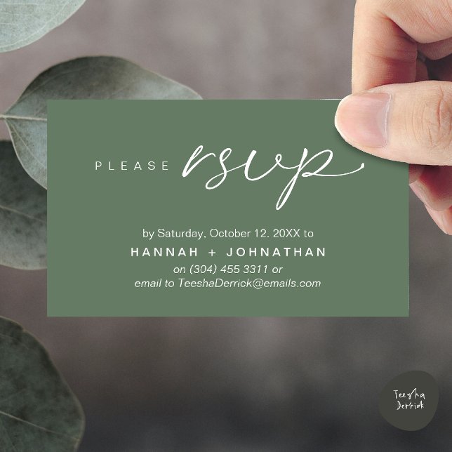 Modern Romantic Wedding Invites RSVP Reminder Card (Modern Romantic Wedding Invitation Invites RSVP Reminder Card Sage Green)