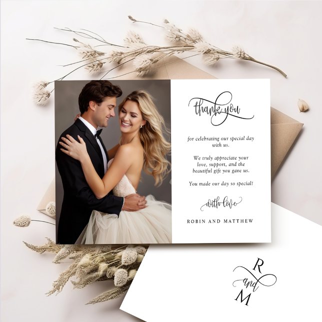 Modern, Romantic Wedding Photo Thank You Card (Creator Uploaded)