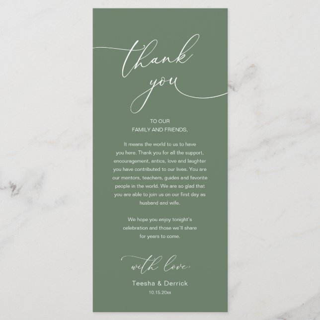 Modern Romantic Wedding Reception Thank You Card (Front)