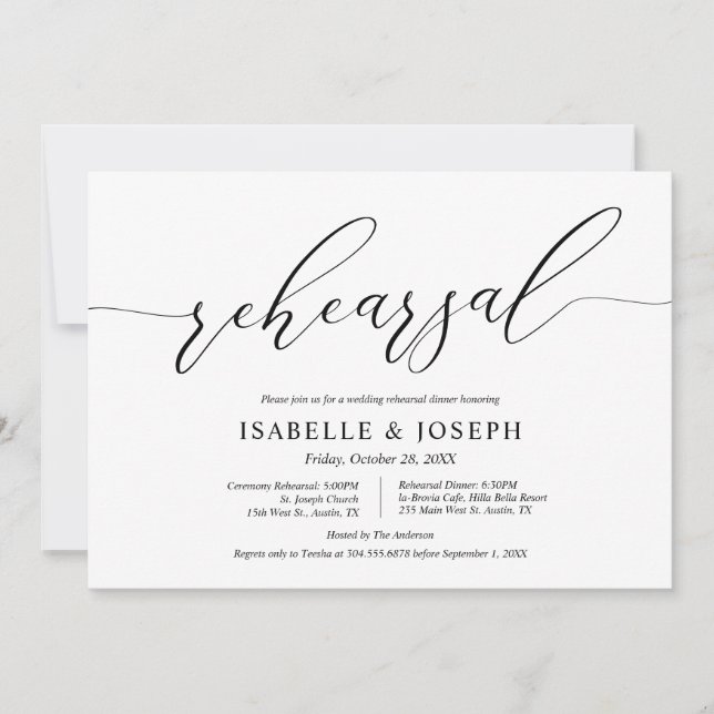 Modern Romantic, Wedding Rehearsal and Dinner Invitation (Front)