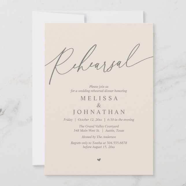 Modern Romantic Wedding Rehearsal Dinner Invitation (Front)