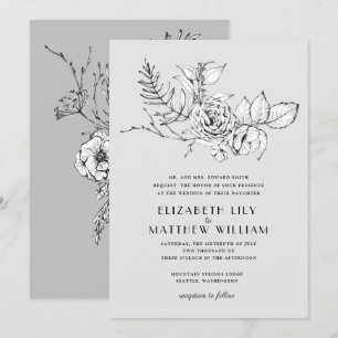 Modern Romantic Wildflower Grey Wedding Invitation