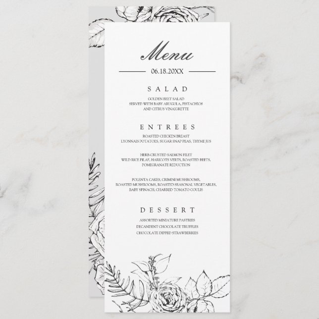 Modern Romantic Wildflower Wedding Menu Program Invitation (Front/Back)