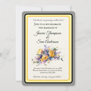 Modern Romantic Yellow Rose Bloom Wedding Invitation