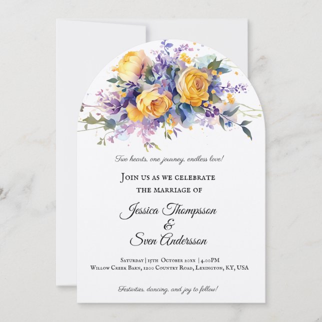 Modern Romantic Yellow Rose Bloom Wedding Invitation (Front)