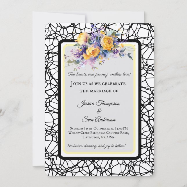 Modern Romantic Yellow Rose Bloom Wedding Invitation (Front)