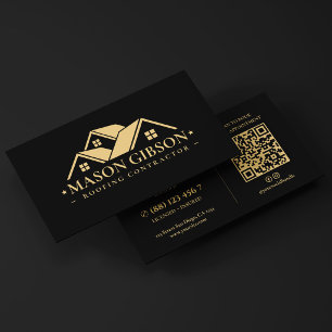 Modern Roofer Roofing Contractor Logo Black Business Card