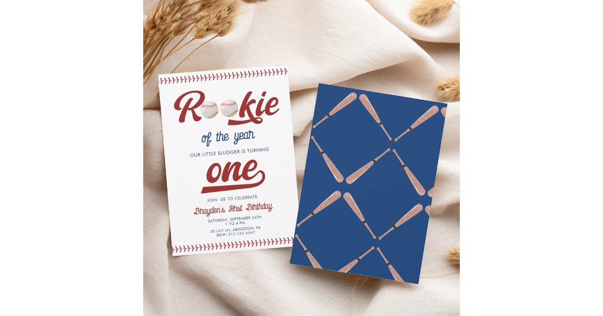 Modern Rookie of the Year Baseball Birthday Invitation | Zazzle